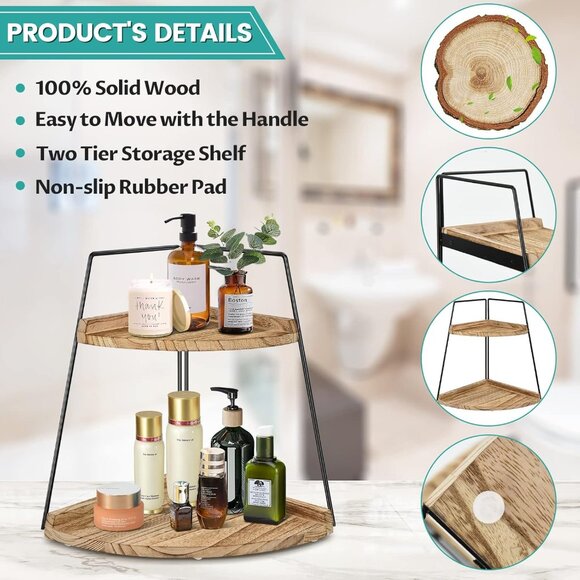 2 Tier Bathroom Counter Organizer, Wood Bathroom Organizer Countertop - Picture 4 of 5
